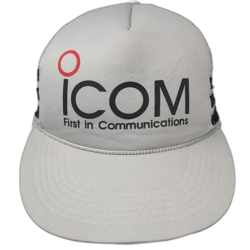 ICOM Trucker Hat Gray One Size Snapback Mesh 5 Panel Rope Brim Side Stripes